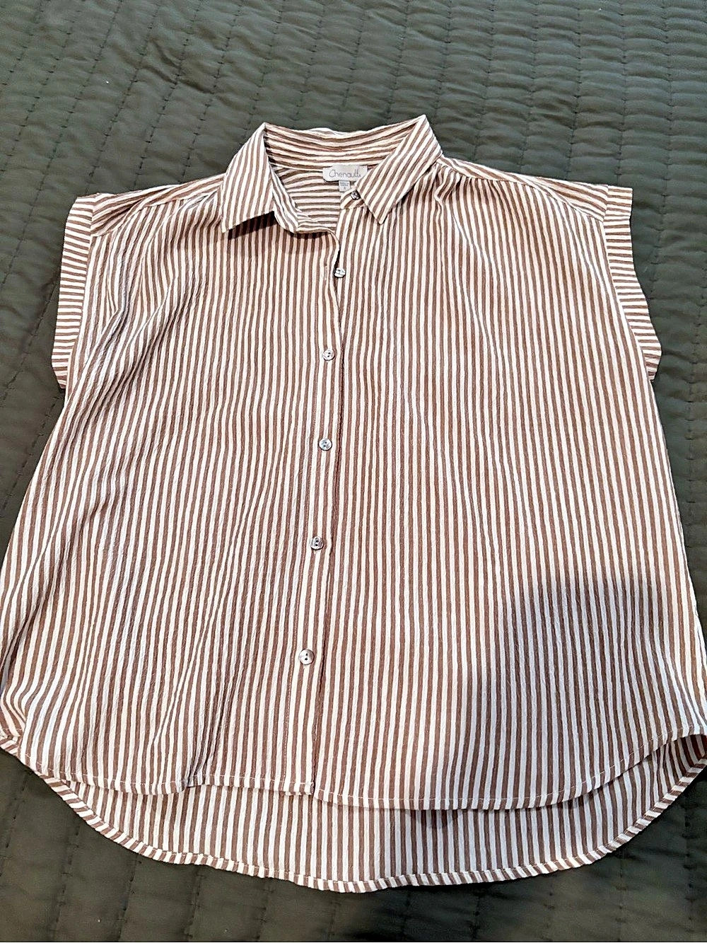 Chenautto Striped Sleeveless Top in Brown & White Size Small